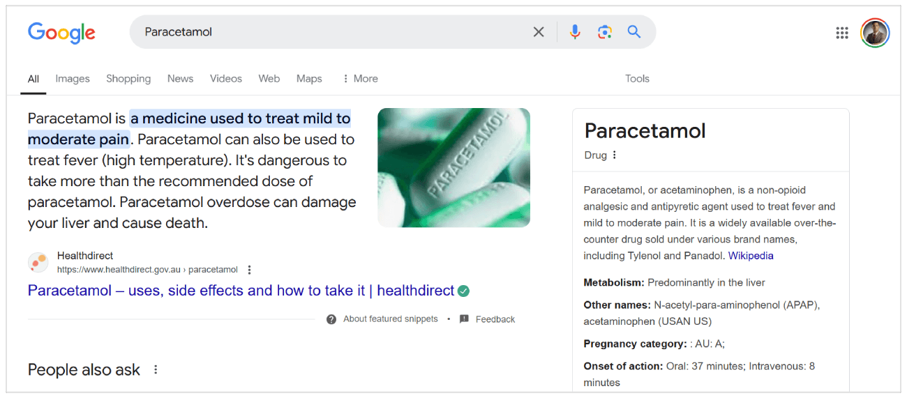 Painel de conhecimento de Paracetamol